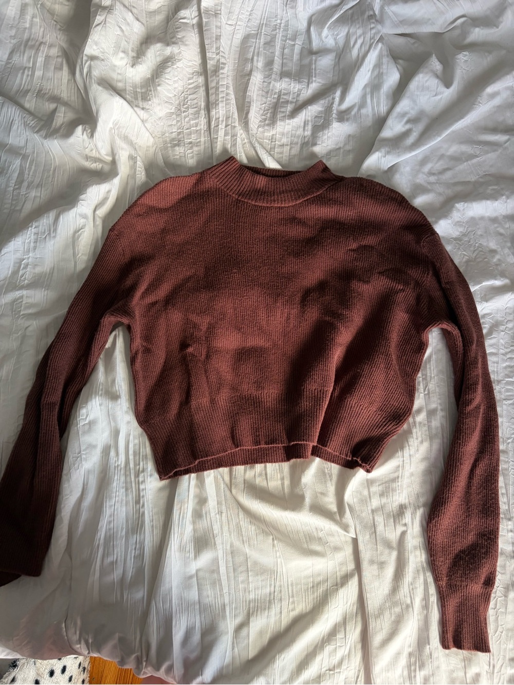 La Hearts Rust Brown Cropped Cowl/Turtleneck Sweater